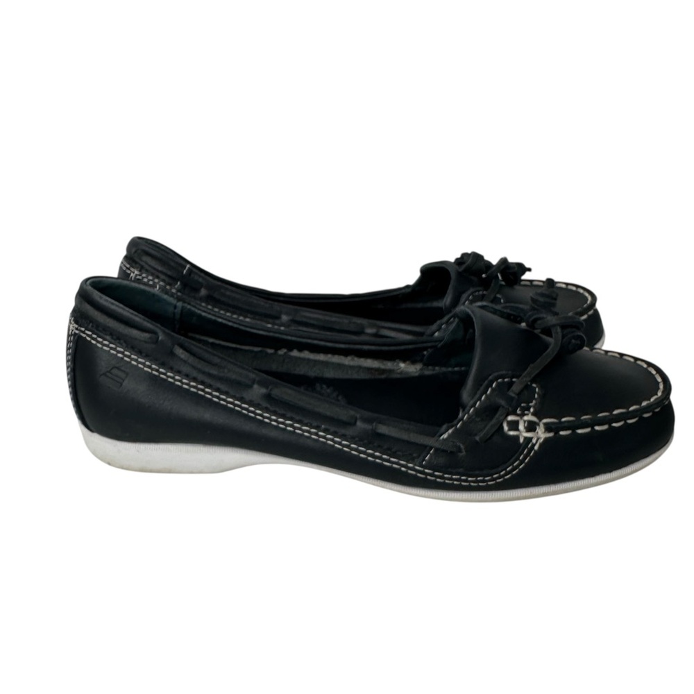 Sebago Preppy Felucca Black Laced Loafers Boat Shoes Moc Toe Flats Womens 6.5